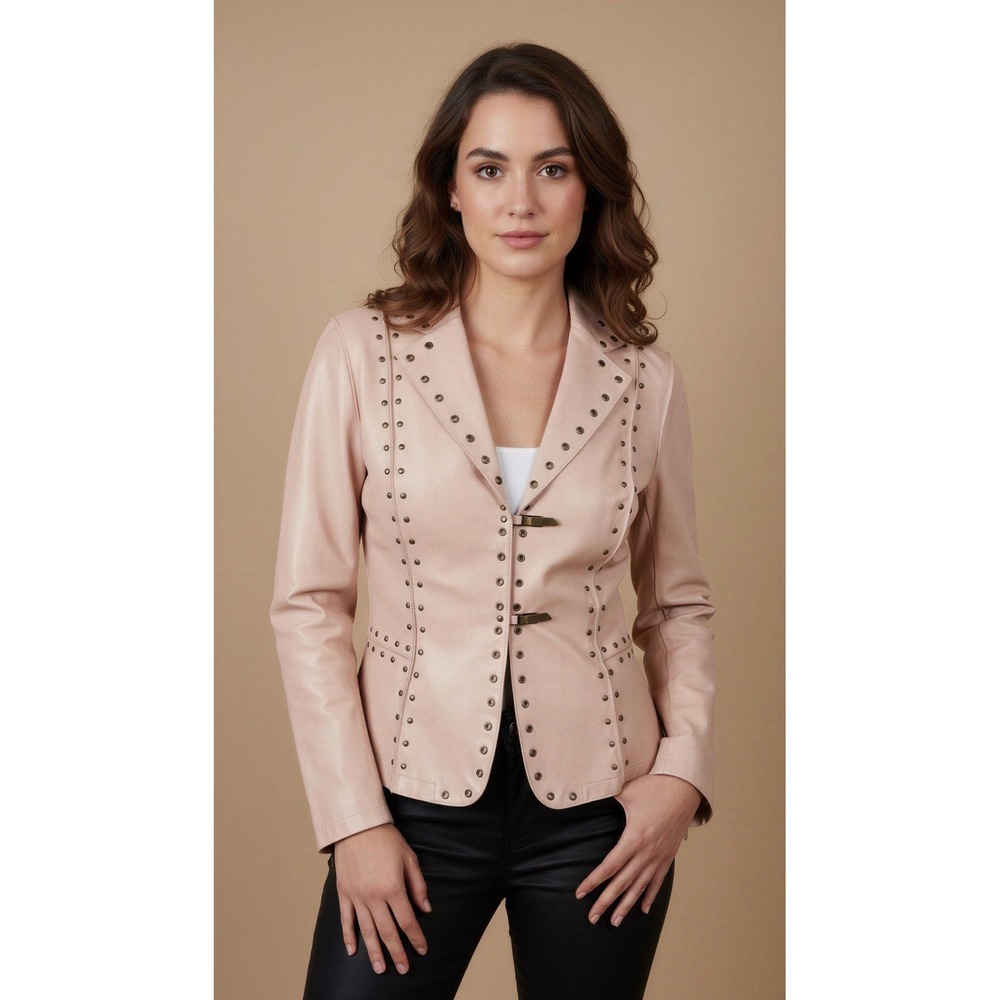 Per Se By Carlisle Women's Pearly Iridescent Pink Buttery Leather Jacket Size 10